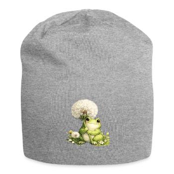 Cute frog with dandelion and flowers for - Jersey Beanie - heather grey - Front