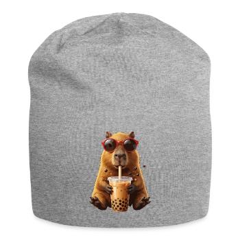 Sun hamster with bubble tea - Jersey Beanie - heather grey - Front