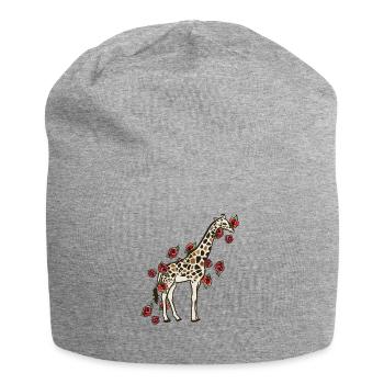 Giraffe in Bloom with Roses - Jersey Beanie - heather grey - Front