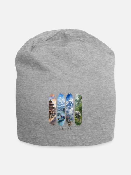 Nepal Travel – Himalaya & Tempel Motiv - Jersey-Beanie - Grau meliert