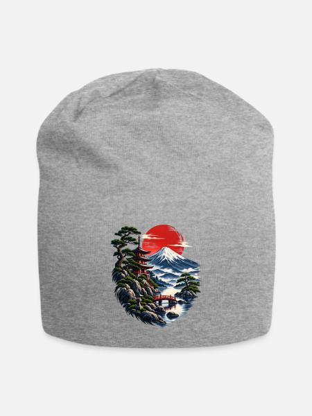 Japanische Abendröte am Fuji - Jersey-Beanie - Grau meliert