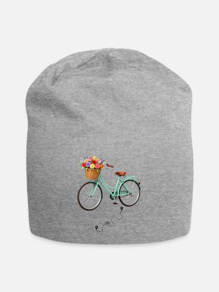 Pastellfahrrad mit Blumenkorb - Jersey-Beanie - Grau meliert