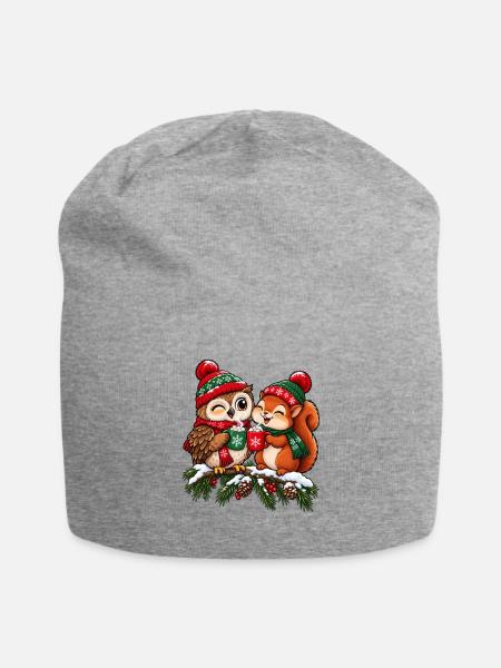Weihnachten Eule Eichhörnchen Kakao Geschenk - Jersey-Beanie - Grau meliert