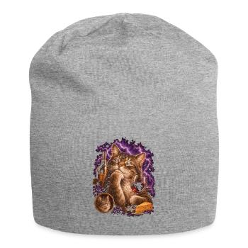 Weinliebhaber Katze lustige Weinglas-Weinverkostung - Jersey-Beanie - Grau meliert - Vorne