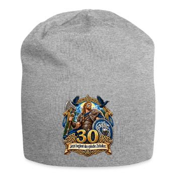 30. Geburtstag - Jersey-Beanie - Grau meliert - Vorne