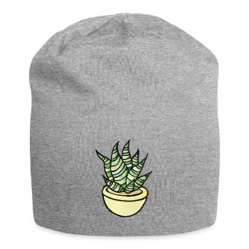 Sukkulenten-Aquarelltopf - Jersey-Beanie - Grau meliert - Vorne