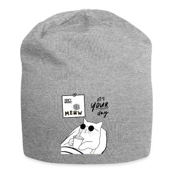 Dein Miautag: Entspann dich bei der Katze - Jersey-Beanie - Grau meliert - Vorne
