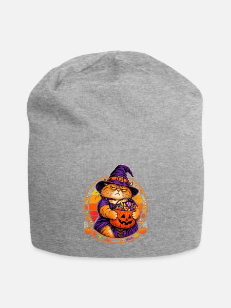 Halloween Katze Hexenkostüm Retro Sonne Cat Mom - Jersey-Beanie - Grau meliert