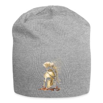 Korinthischer Helm Tintenkunst Altgriechischer Krieger - Jersey-Beanie - Grau meliert - Vorne