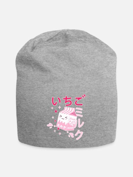 Erdbeermilch, Kawaii, Strawberry, Milk - Jersey-Beanie - Grau meliert