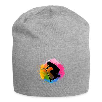 Colorful Watercolor Stuntscooter Stunt Roller - Jersey Beanie - heather grey - Front
