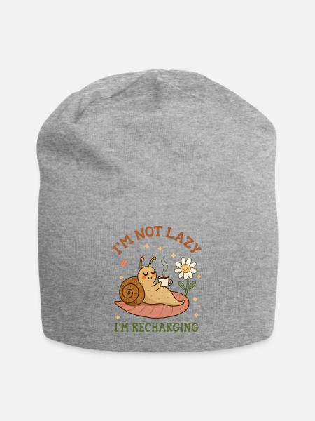 Im not Lazy Im recharging funny Snail drink Coffee - Jersey-Beanie - Grau meliert