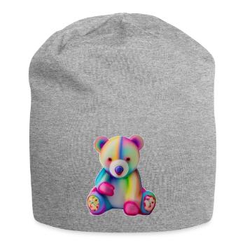 Mehrfarbiger Teddybär - Jersey-Beanie - Grau meliert - Vorne