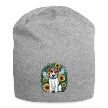 Süßer Jack Russel Terrier mit Sonnenblumen - Jersey-Beanie - Grau meliert - Vorne