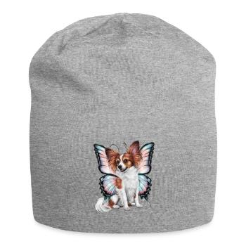 Cartoon Papillon Hund mit Schmetterlingsflügeln - Jersey-Beanie - Grau meliert - Vorne