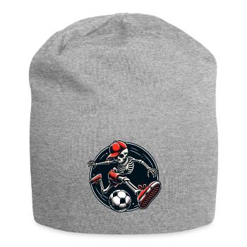 Lustiges Skelett mit Basecap spielt Fussball - Jersey-Beanie - Grau meliert - Vorne