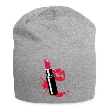 Lippenstift mit Kussmund - Jersey-Beanie - Grau meliert - Vorne