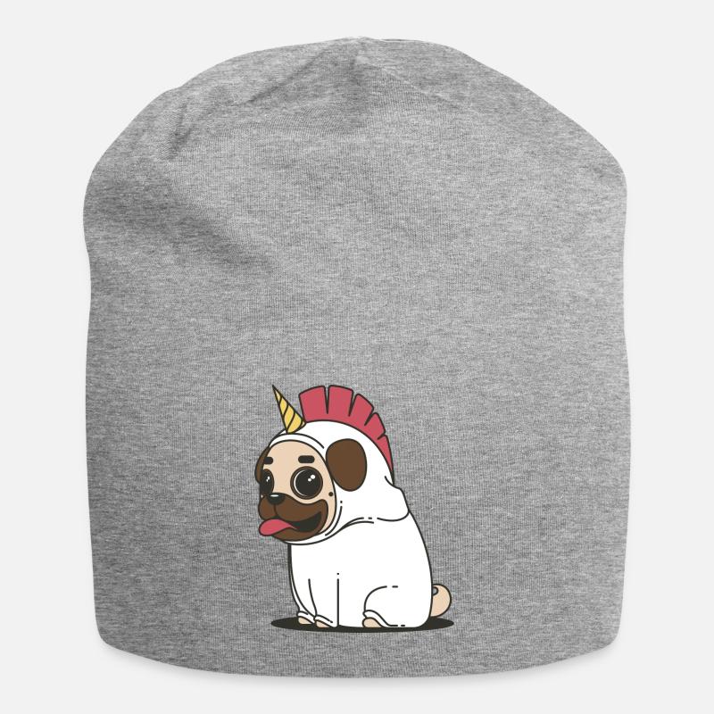 Mops Einhorn - Jersey-Beanie - Grau meliert