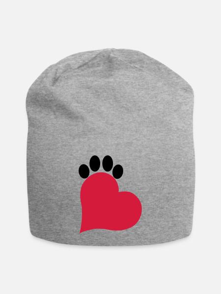 Herz und Pfote Katze - Jersey-Beanie - Grau meliert