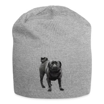 Pug noir - Bonnet en jersey - gris chiné - Devant