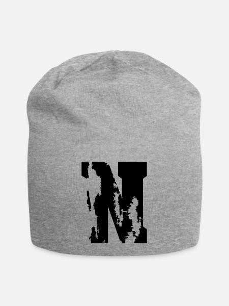N - Buchstabe - Jersey-Beanie - Grau meliert