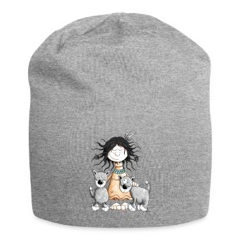 Fille indienne avec des amis de loup - Bonnet en jersey - gris chiné - Devant