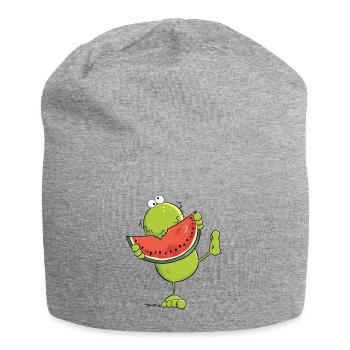 Frog with Watermelon - Frogs - Fruit - Jersey Beanie - heather grey - Front