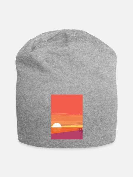 Sonnenuntergang am Meer - Jersey-Beanie - Grau meliert