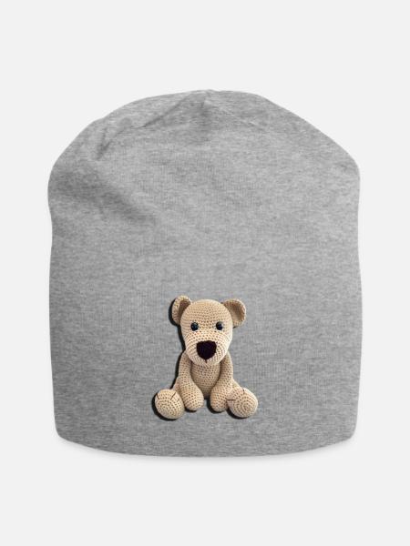 Teddy - Teddybär - Knopfaugen - Jersey-Beanie - Grau meliert