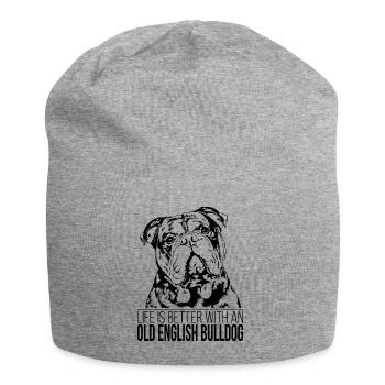 OLD DEUTSCH BULLDOG life is better Hunde Wilsigns - Jersey Beanie - heather grey - Front
