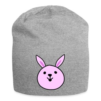 Mignon lapin rose - Bonnet en jersey - gris chiné - Devant