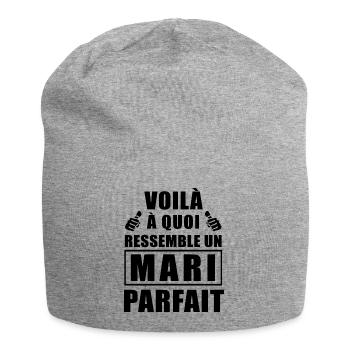 mari parfait / humour époux - Bonnet en jersey - gris chiné - Devant