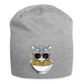 Un chat mignon avec des lunettes de soleil apprécie le design ramen - Bonnet en jersey - gris chiné - Devant