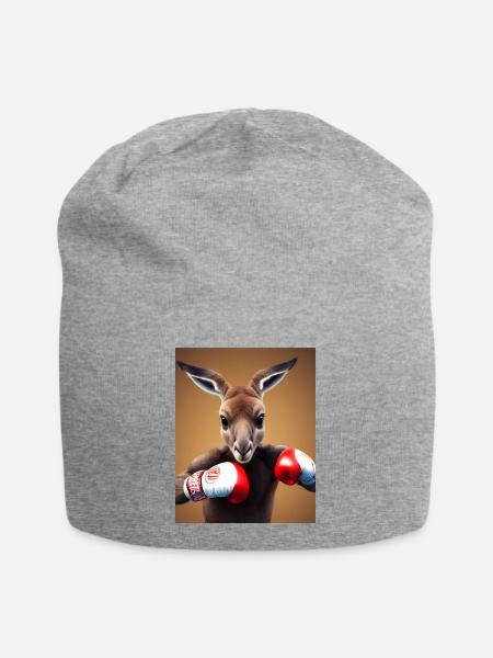 Boxen Känguru Comic Zeichnung Tier Australien - Jersey-Beanie - Grau meliert