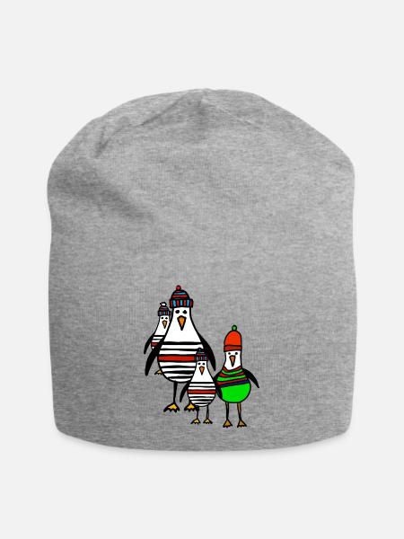 Streifige Pinguine im Winter - Jersey-Beanie - Grau meliert