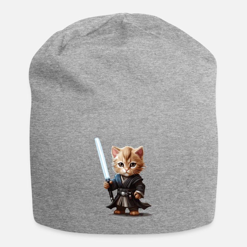 Niedliche Katze mit Lichtschwert - Jersey-Beanie - Grau meliert