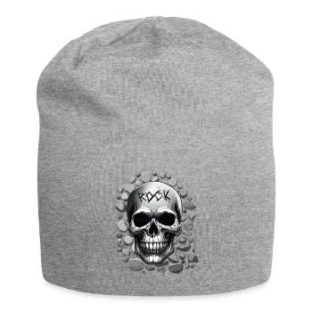 Totenkopfdesign Rockmusik - Jersey-Beanie - Grau meliert - Vorne