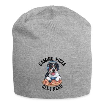 Funny Dog Gaming Pizza Gamer Gamer Gaming - Jersey Beanie - heather grey - Front
