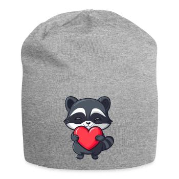 raton laveur tenant un cœur rouge - Adorable dessin animé - Bonnet en jersey - gris chiné - Devant
