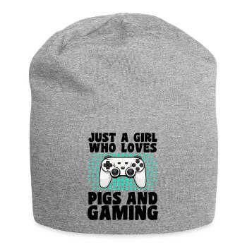 Gamer and Pigs: Videospiele und Landspaß - Jersey-Beanie - Grau meliert - Vorne