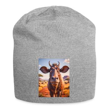 super cute african animals– Wildebeest - Jersey Beanie - heather grey - Front