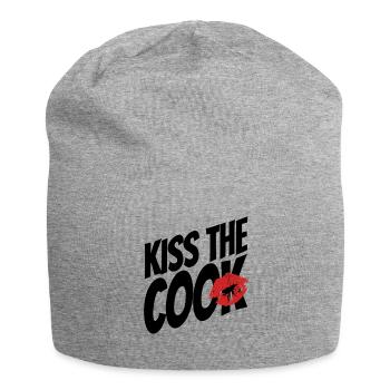 Embrasser le cuisinier - coq - jeu de mots - dire - Bonnet en jersey - gris chiné - Devant