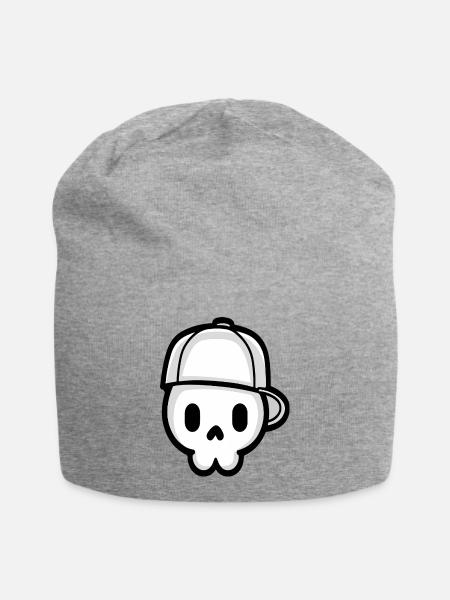 Verspielter Schädel mit Kappe Illustration - Jersey-Beanie - Grau meliert