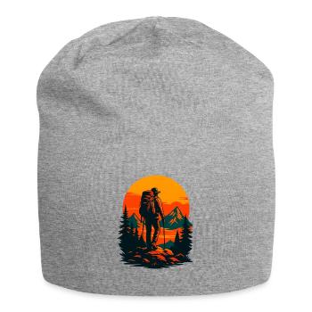 Adventurer at Sunset in the Mountains - Jersey Beanie - heather grey - Front