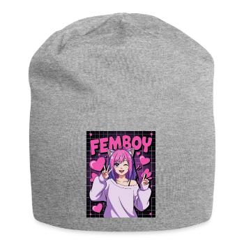 Mignon Anime Femboy avec des oreilles de chat - Bonnet en jersey - gris chiné - Devant