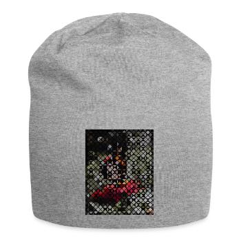 Monarchenschmetterling auf Blüte in Mosaikmuster - Jersey-Beanie - Grau meliert - Vorne