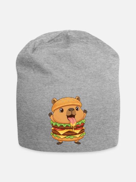 Süße Capybara Cartoon Fast Food Cheeseburger - Jersey-Beanie - Grau meliert