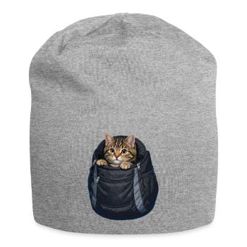 Cat in a poke - Jersey Beanie - heather grey - Front