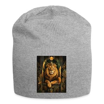 Löwe mit Krone im Gold-Design - Jersey-Beanie - Grau meliert - Vorne