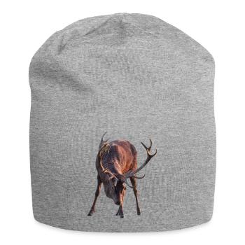 Cerf avec des bois voûté - Bonnet en jersey - gris chiné - Devant